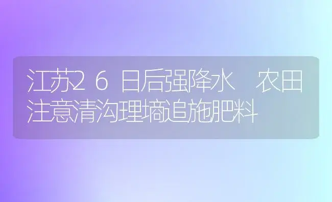 江苏26日后强降水 农田注意清沟理墒追施肥料 | 植物肥料