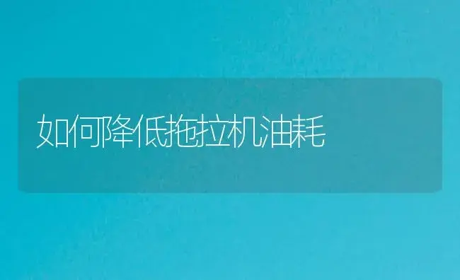 如何降低拖拉机油耗 | 农资农机