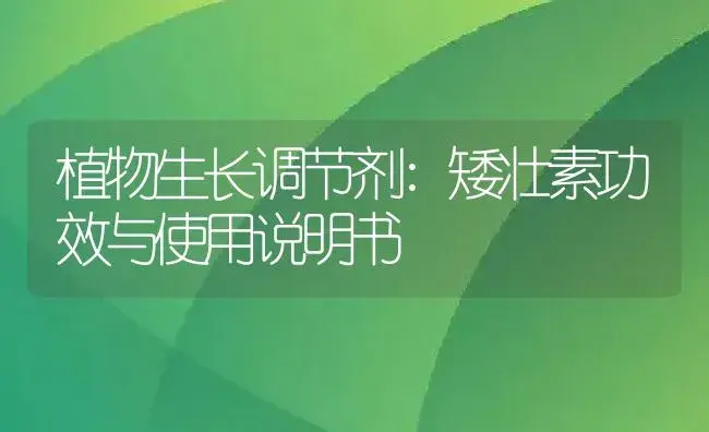 植物生长调节剂：矮壮素 | 适用防治对象及农作物使用方法说明书 | 植物农药