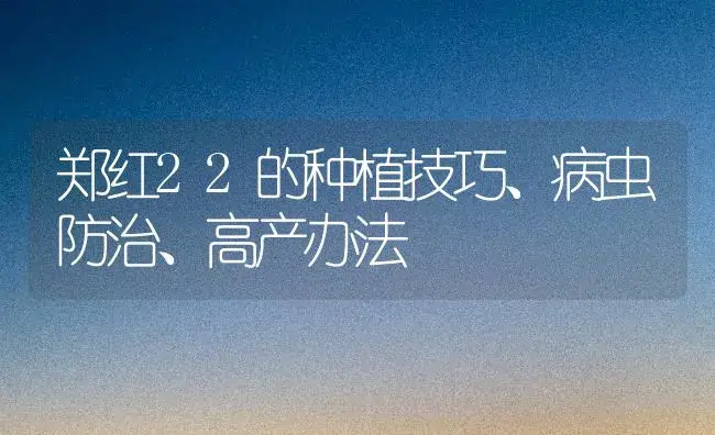 郑红22的种植技巧、病虫防治、高产办法 | 植物病虫害