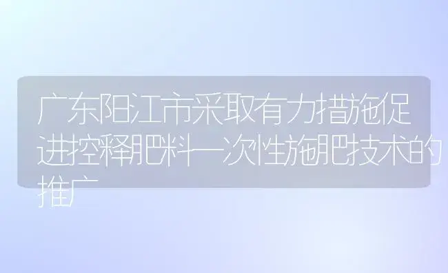 广东阳江市采取有力措施促进控释肥料一次性施肥技术的推广 | 植物肥料