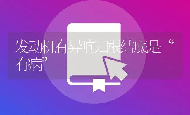 发动机有异响归根结底是“有病” | 农资农机