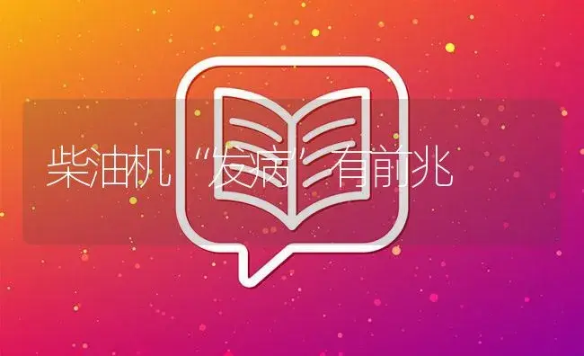 柴油机“发病”有前兆 | 农资农机