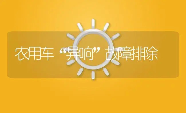 农用车“异响”故障排除 | 农资农机