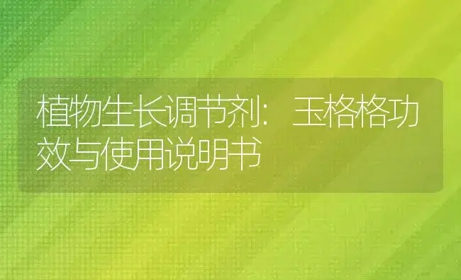 植物生长调节剂：玉格格 | 适用防治对象及农作物使用方法说明书 | 植物农药