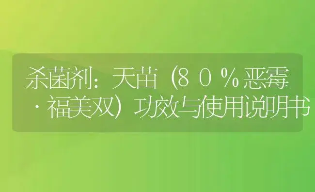 杀菌剂：天苗（80%恶霉·福美双） | 适用防治对象及农作物使用方法说明书 | 植物农药