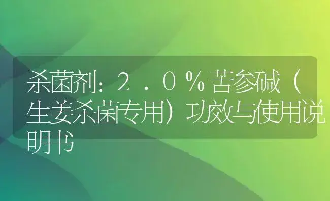 杀菌剂：2.0%苦参碱（生姜杀菌专用） | 适用防治对象及农作物使用方法说明书 | 植物农药